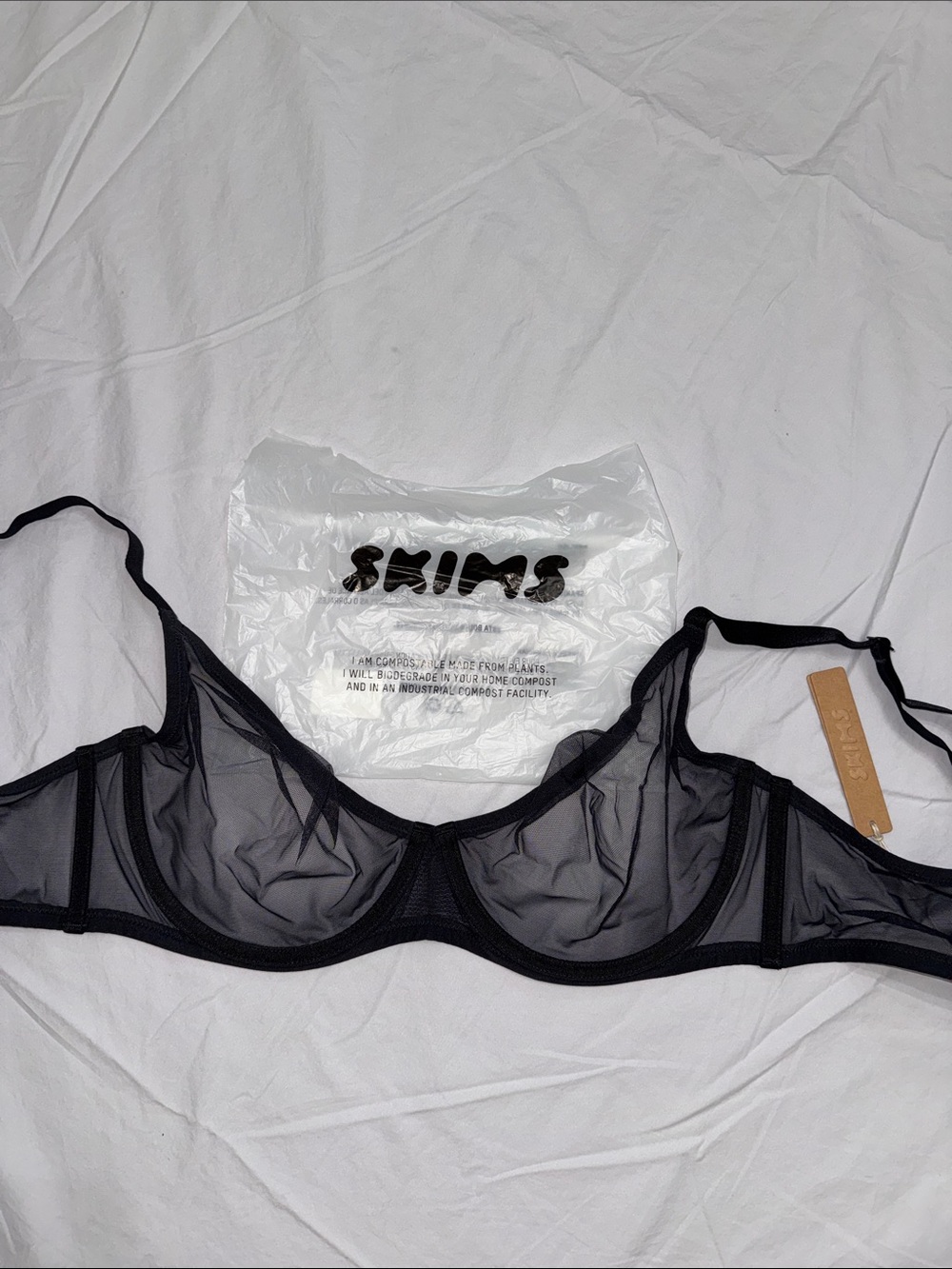 NWT | SKIMS Black Ultra Fine Mesh Black Scoop Bra | Size 38D